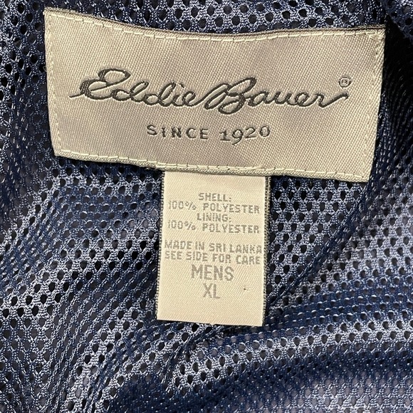 Eddie Bauer Men Navy Yellow Full Zip Windbreaker With Hood Jacket XL Lightweight - Picture 7 of 13
